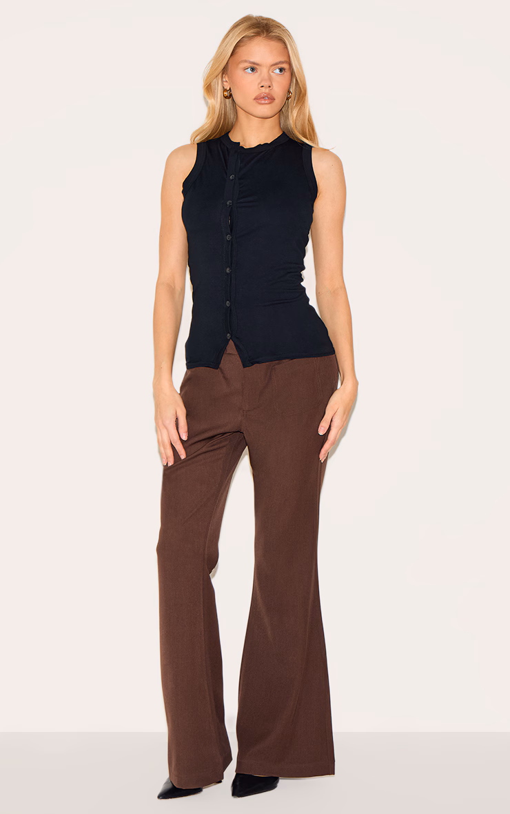 Black Cotton Asymmetric Button Down Top