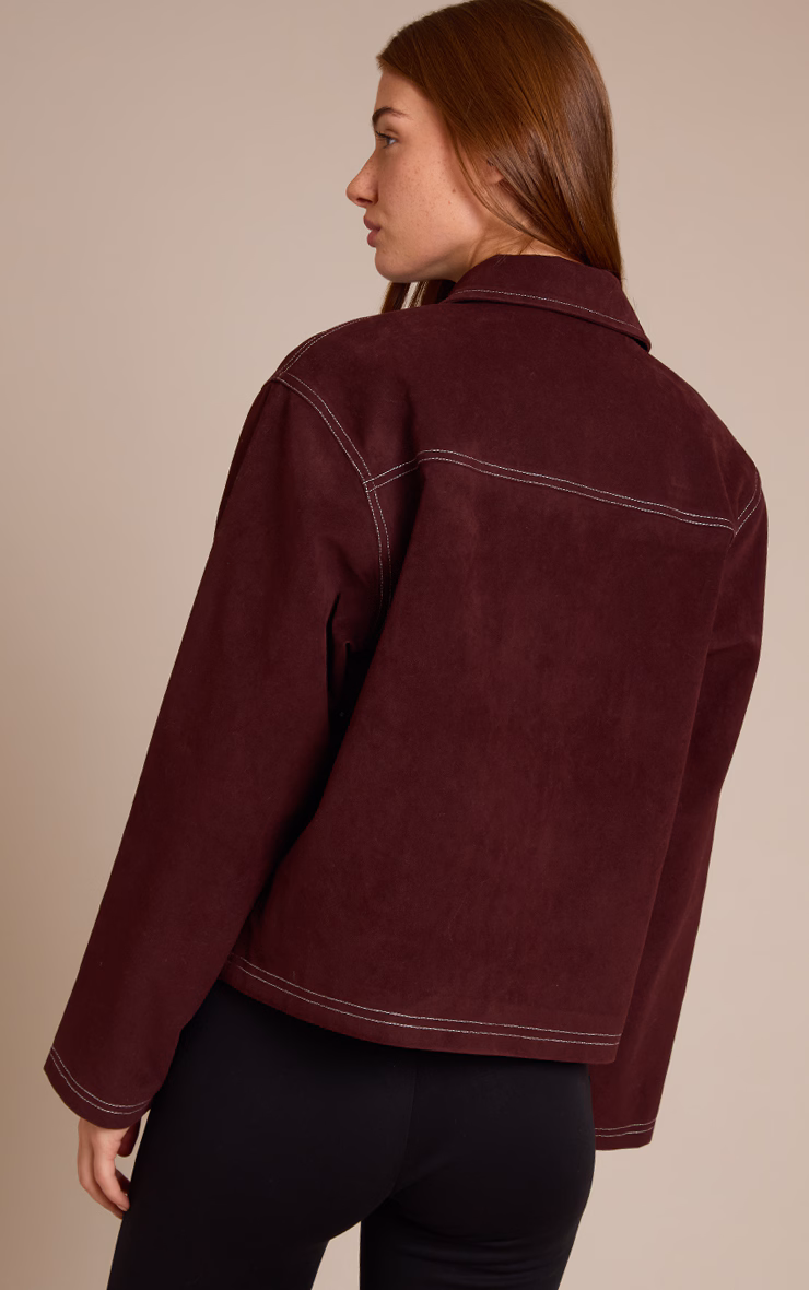 Burgundy Pocket Detail Faux Suede Jacket