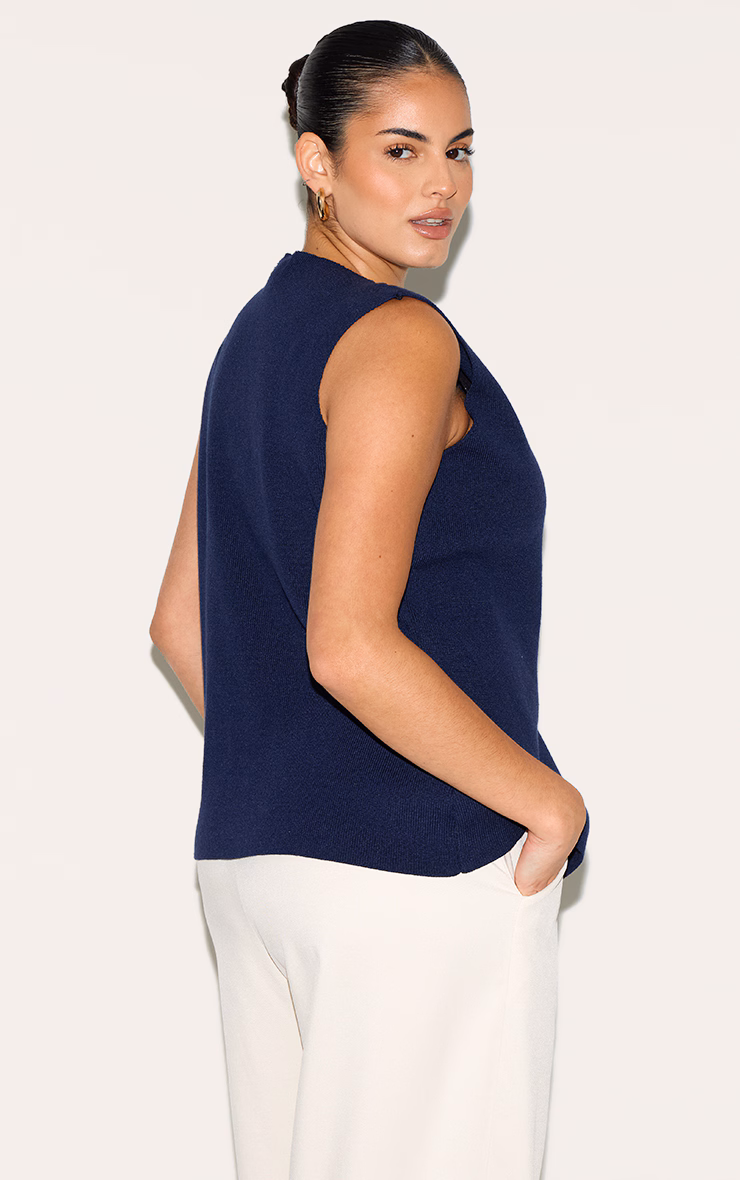 Plus Navy Compact Knit Button Up Vest