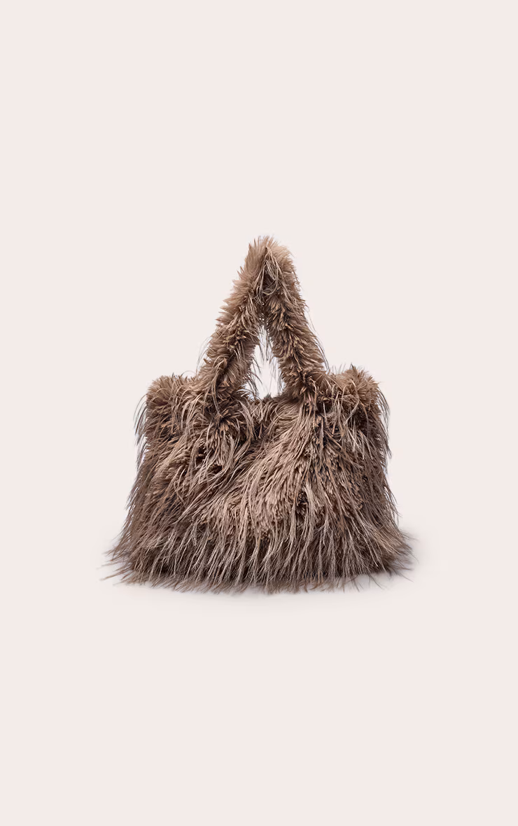 Mocha Shaggy Faux Fur Shaggy Tote Bag