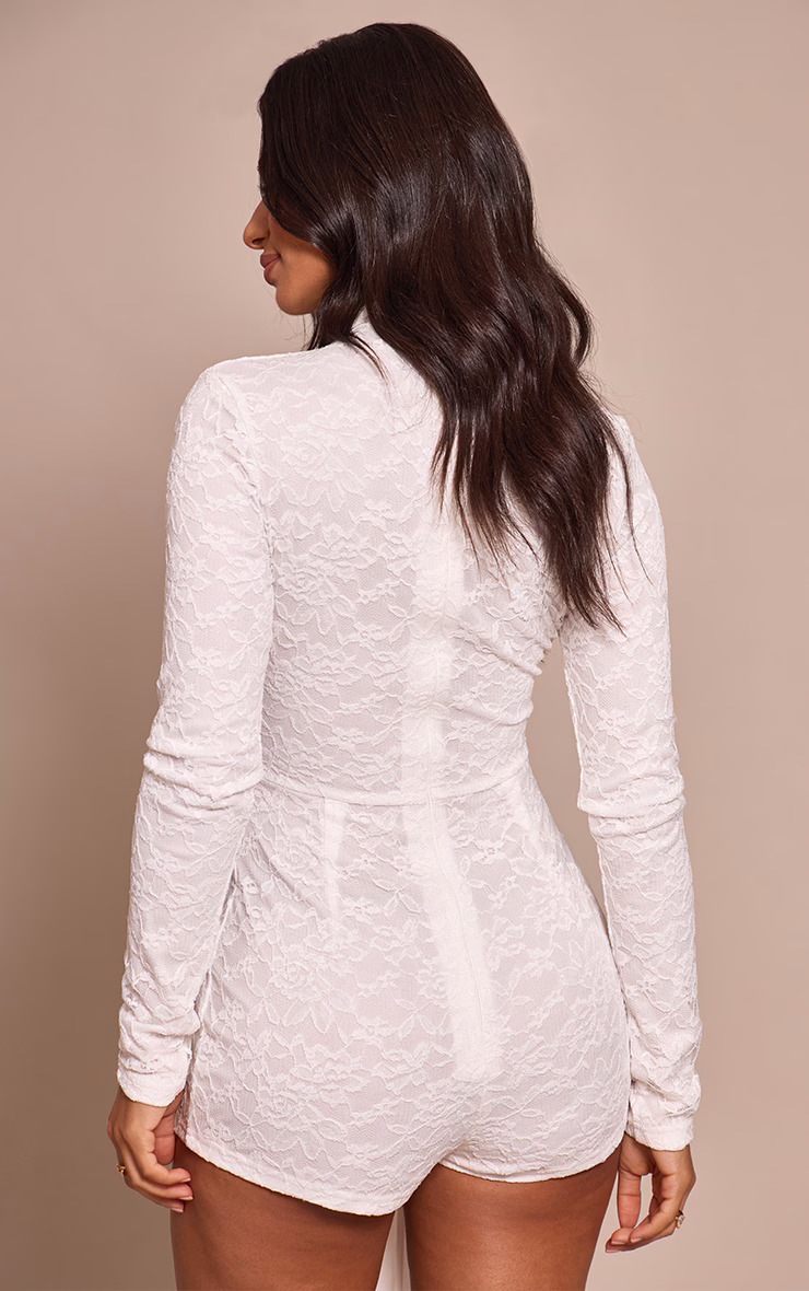 Petite White Lace Fitted Romper With Wrap Around Detail