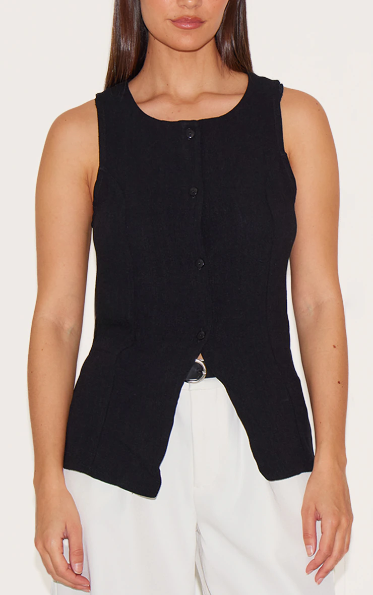 Black Longline Bengaline Vest