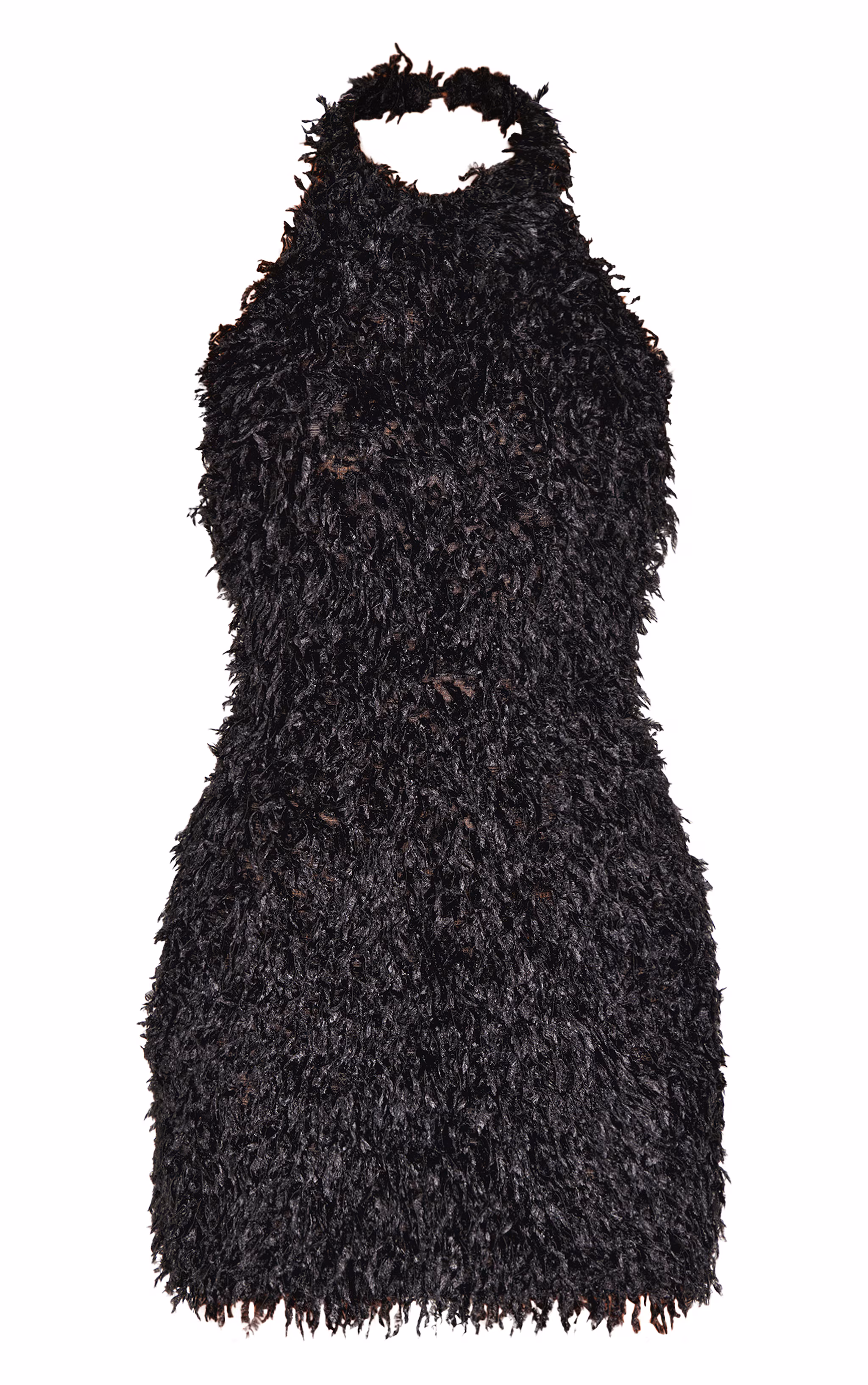 Black Faux Feather Halterneck Mini Dress