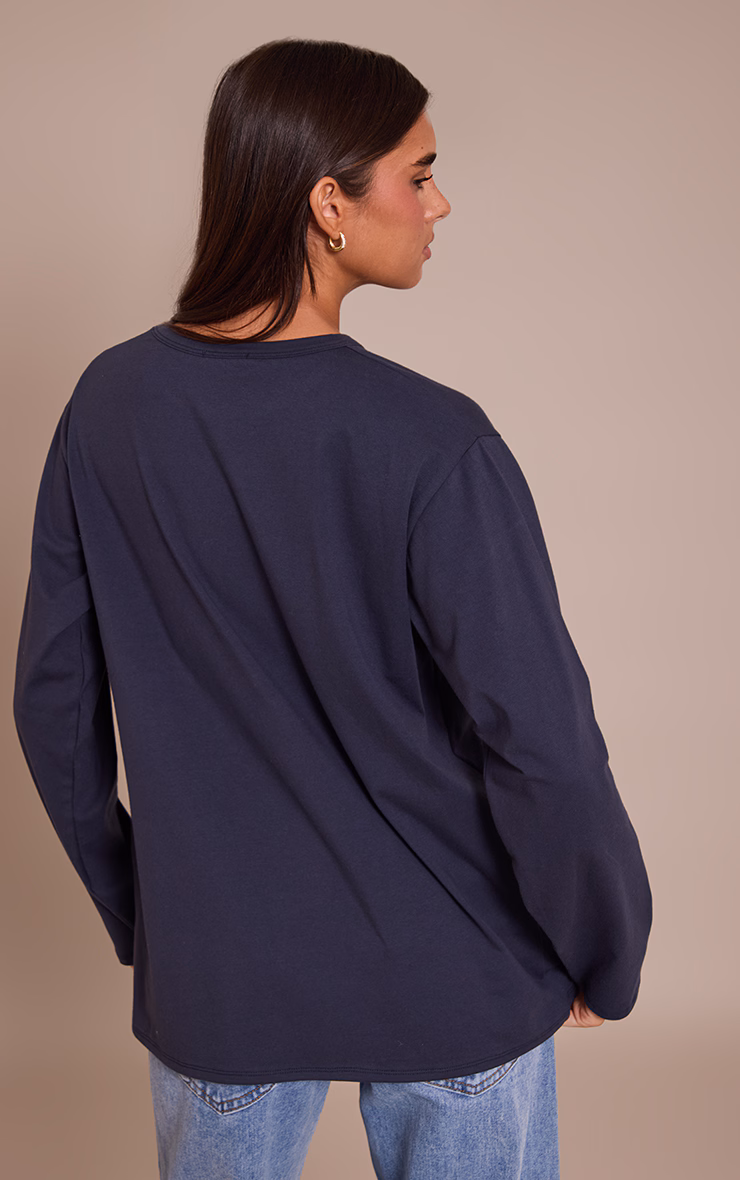Navy Cotton Basic Oversized Long Sleeve T-shirt