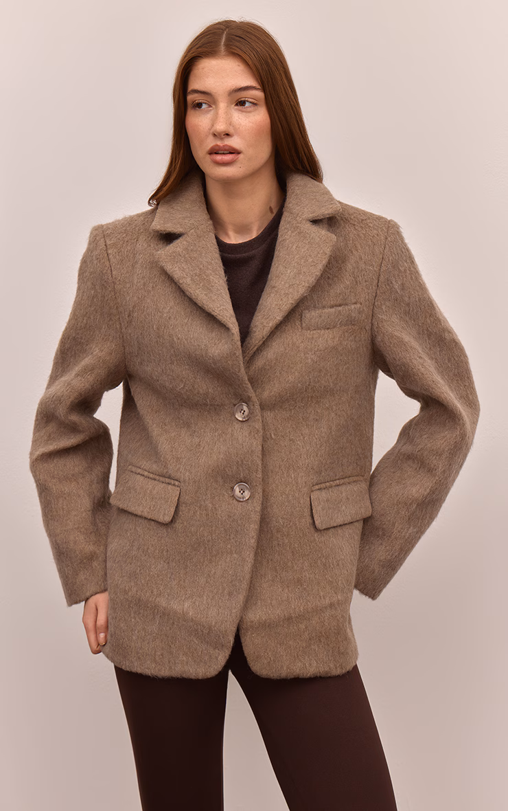 Mink Brushed Wool Look Oversized Blazer