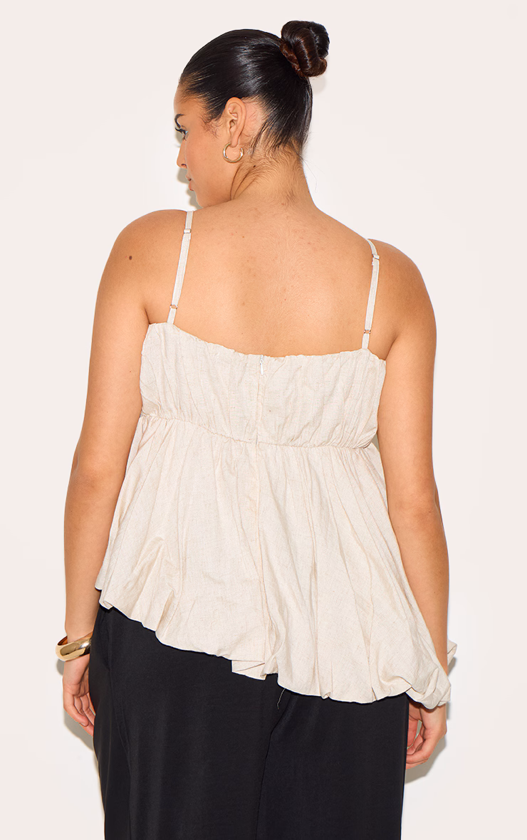 Plus Beige Linen Look Puff Ball Asymmetric Cami