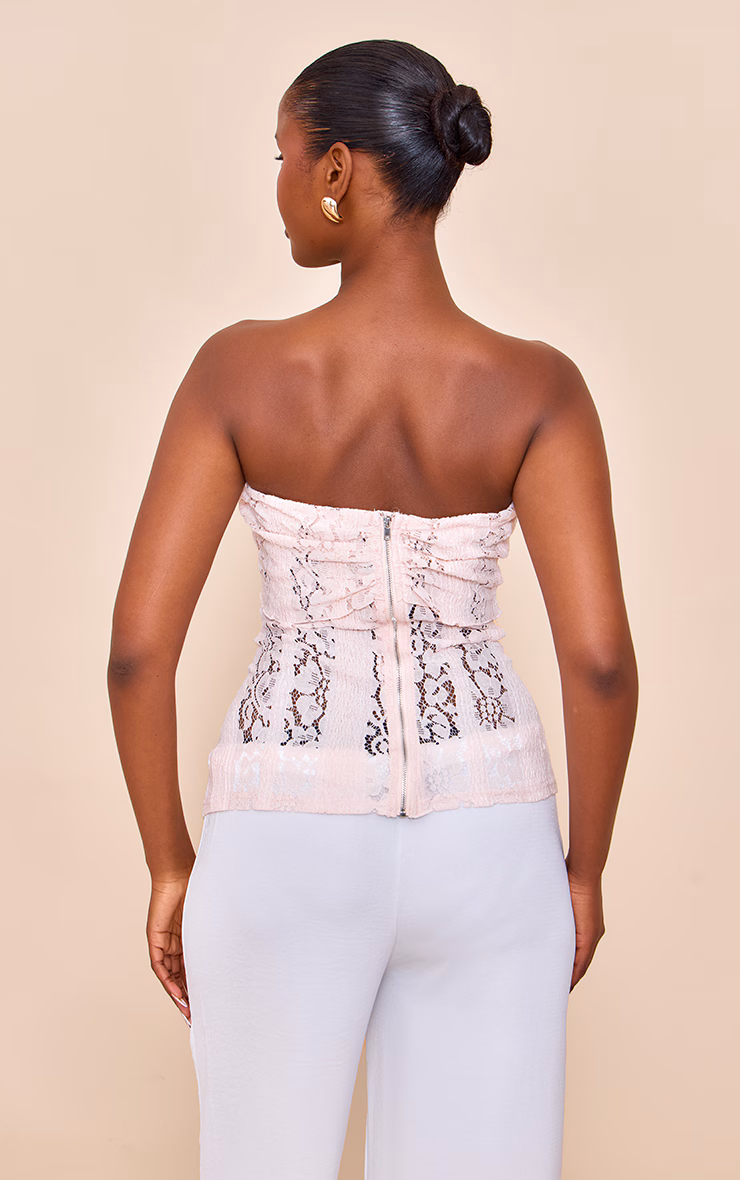 Pale Pink Fitted Lace Bandeau Longline Top