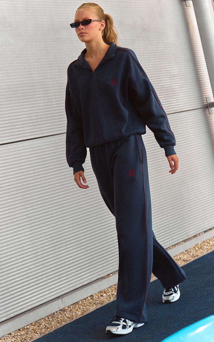 Navy PLT Contrast Binding Cuffed Sweatpants