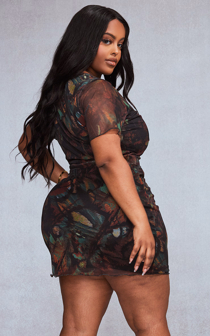 Plus Multi Printed Lettuce Hem Mesh Top