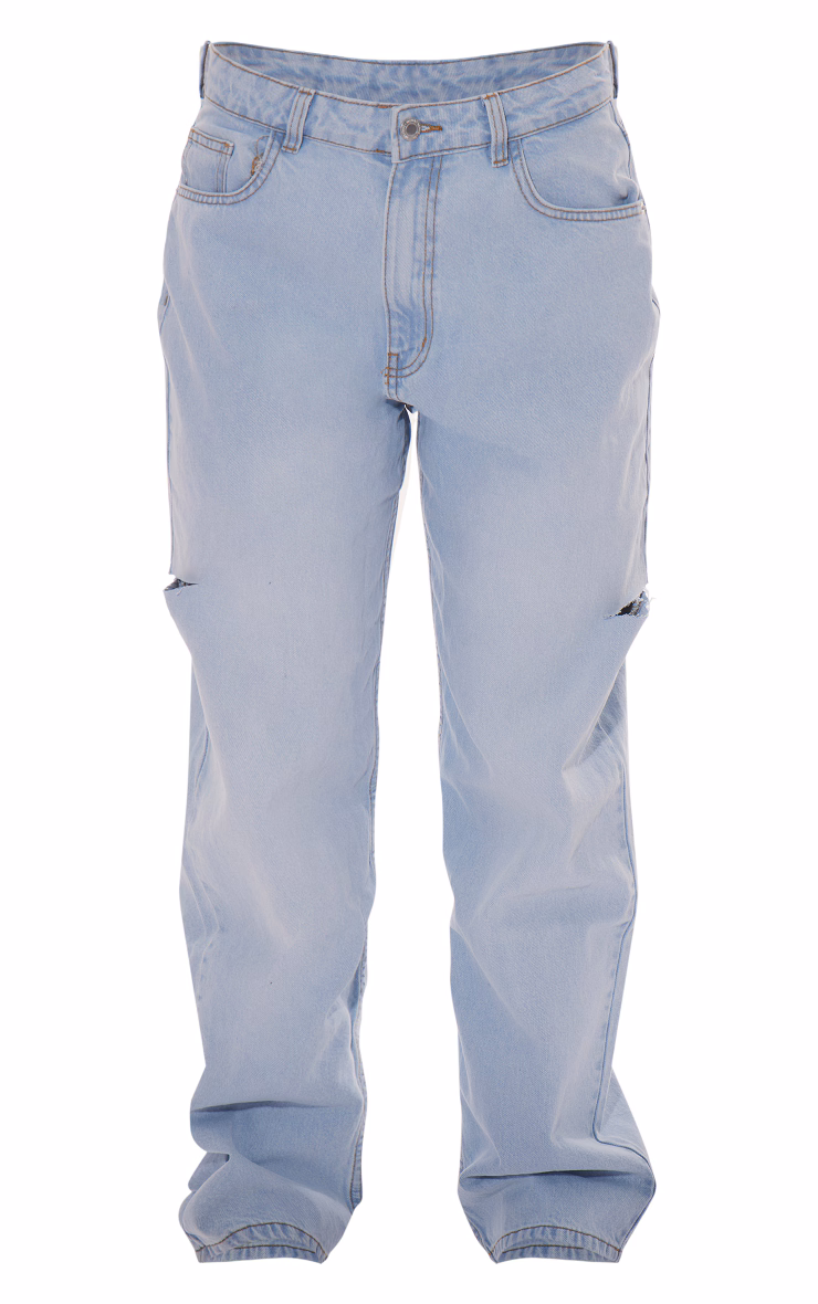 PRETTYLITTLETHING Light Blue Wash Thigh Split Boyfriend Jeans