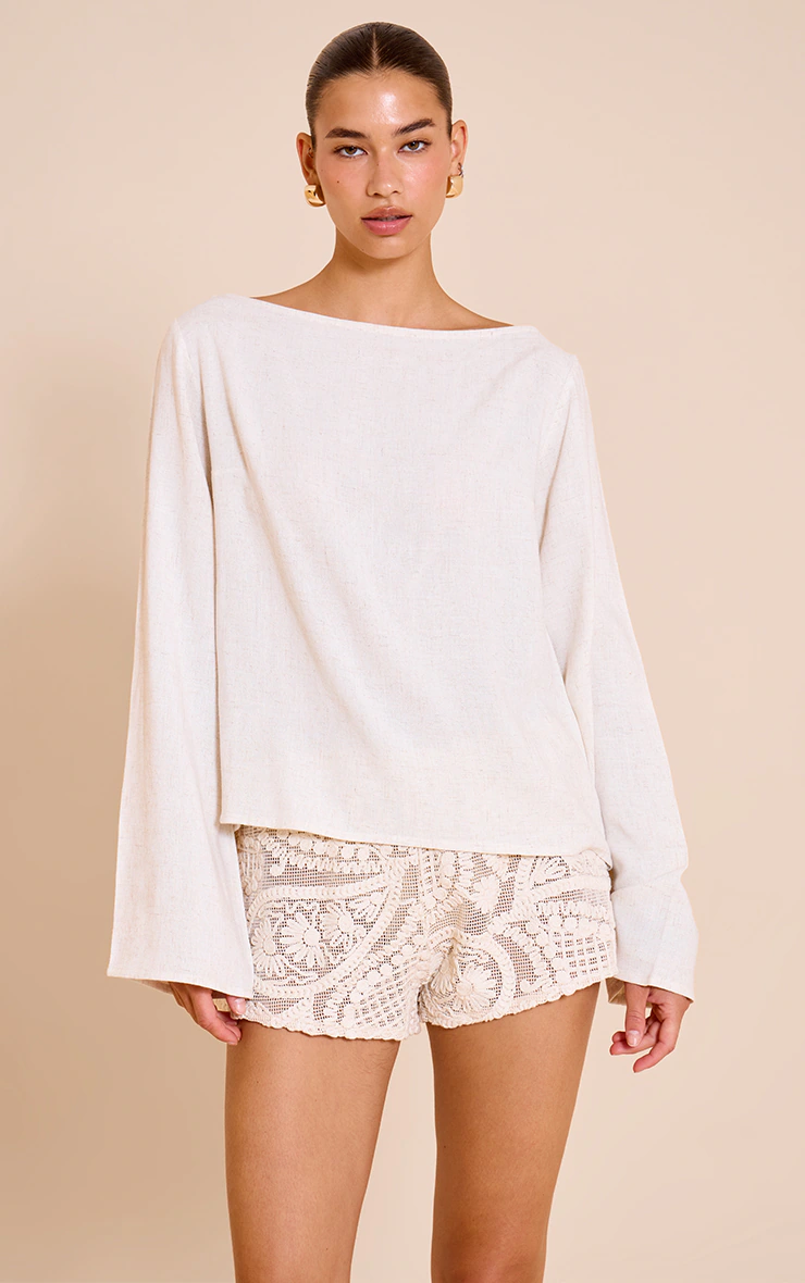Beige Lightweight Woven Long Sleeve Oversized Top