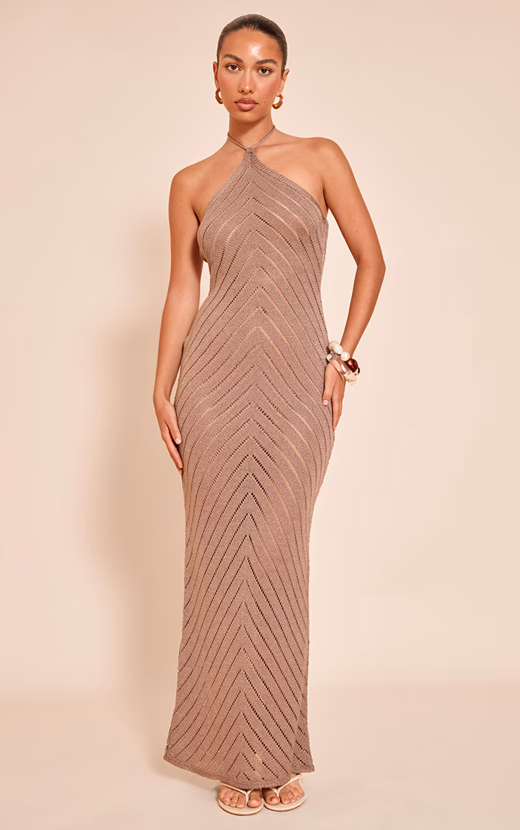 Mocha Chevron Knitted Maxi Dress