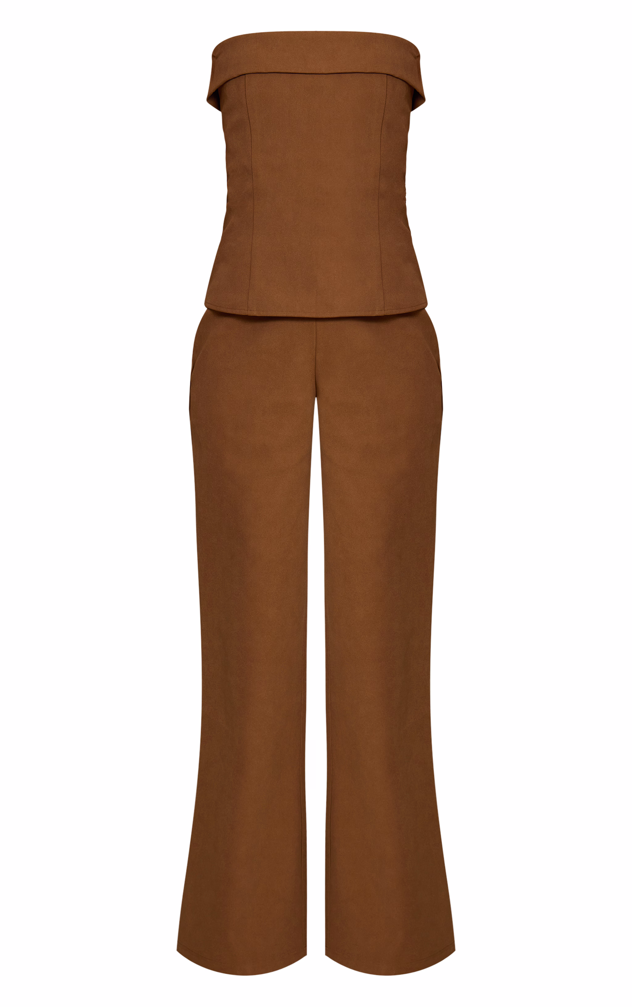 Mocha Faux Suede Bandeau Foldover Jumpsuit