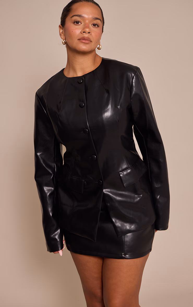 Shape Black Faux Leather Button Front Blazer