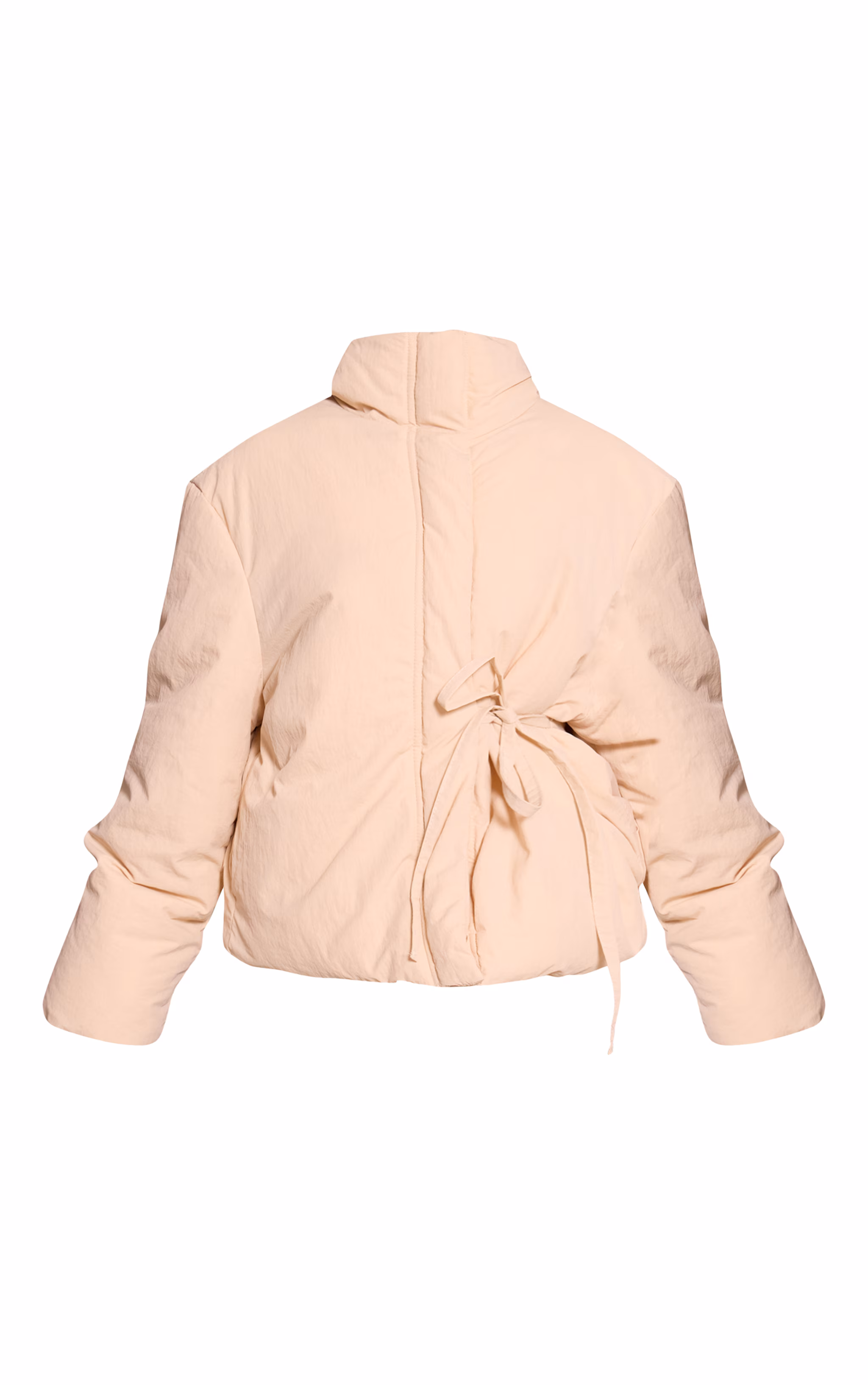 Petite Cream High Neck Tie Waist Quilted Jacket