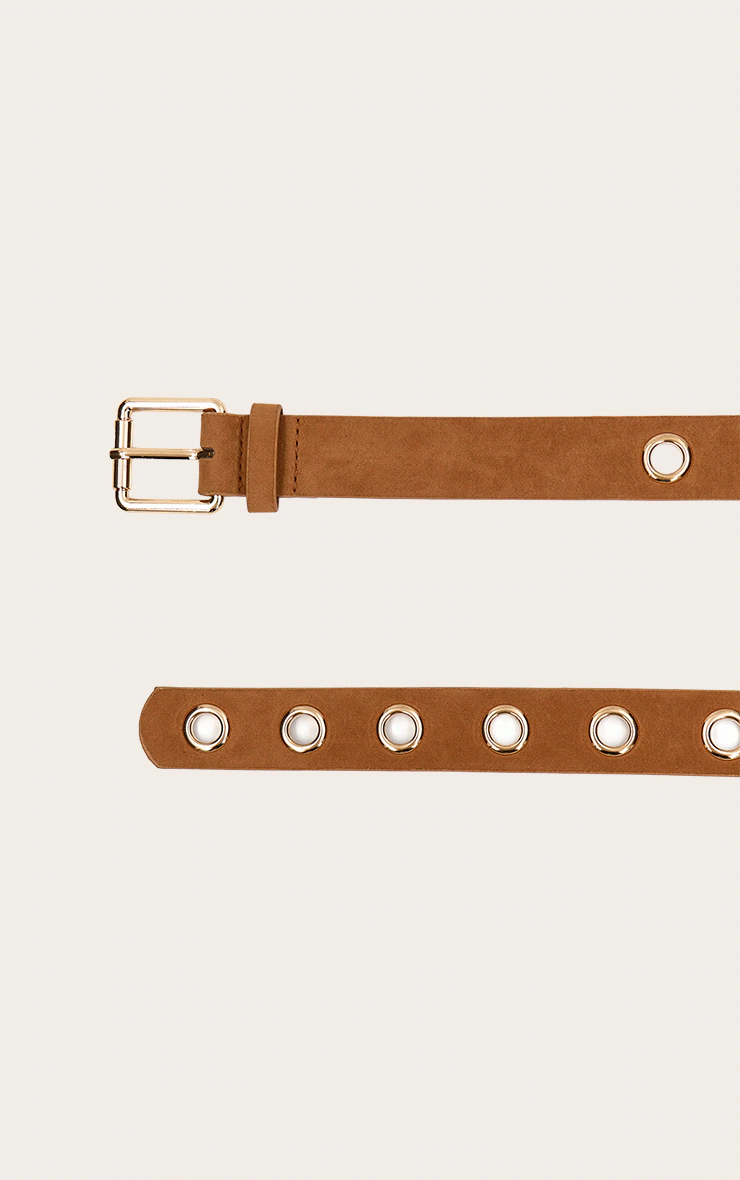 Tan Faux Suede Gold Eyelet Detail Belt