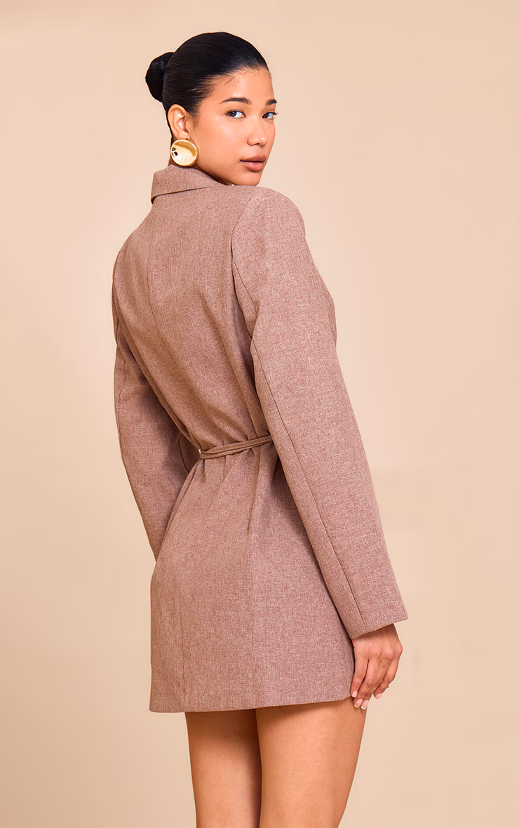 Mocha Woven Tie Belt Blazer Dress