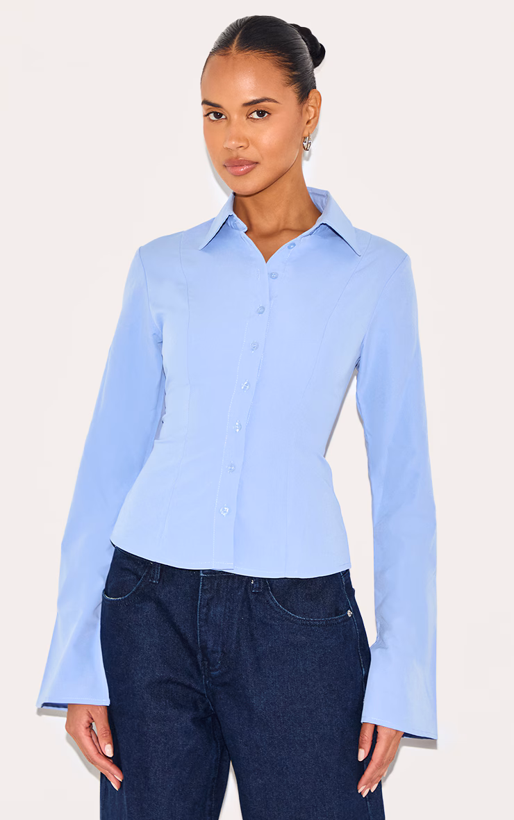 Light Blue Cotton Fitted Shirt