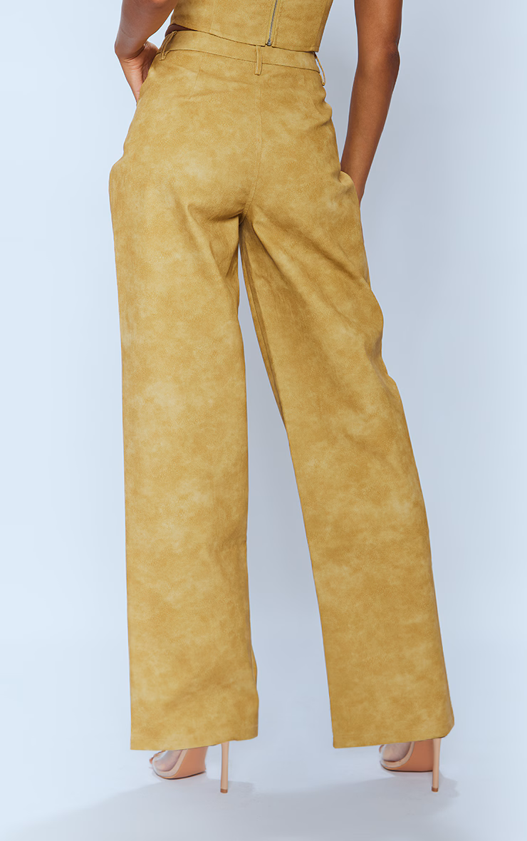 Mustard Washed Faux Leather Dart Pocket Straight Leg Pants