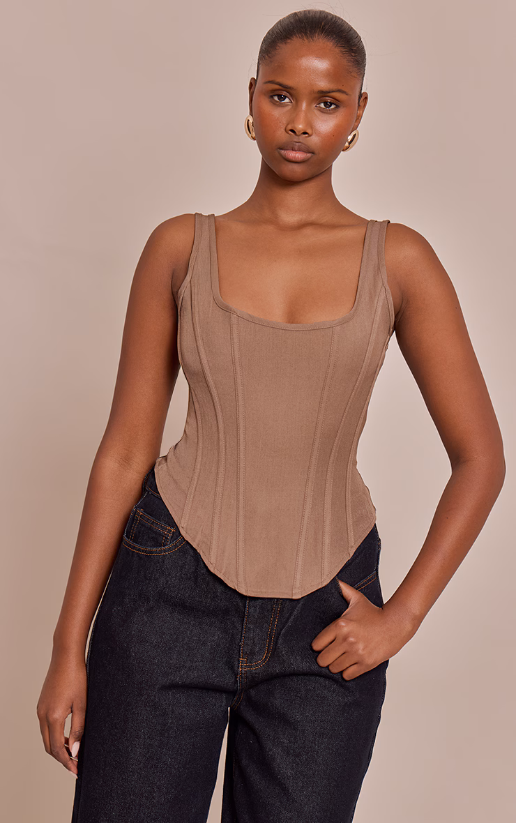 Mushroom Boned Dip Hem Longline Corset