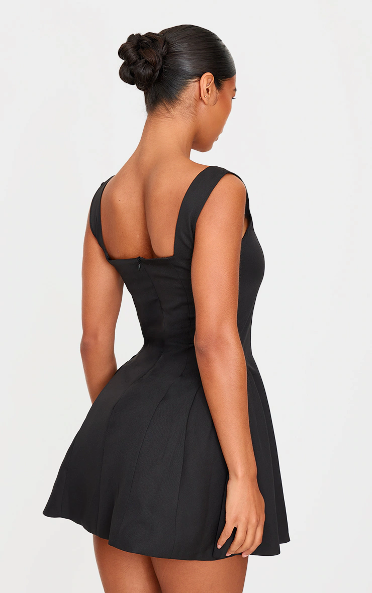 Black Hip Pleated Shift Dress