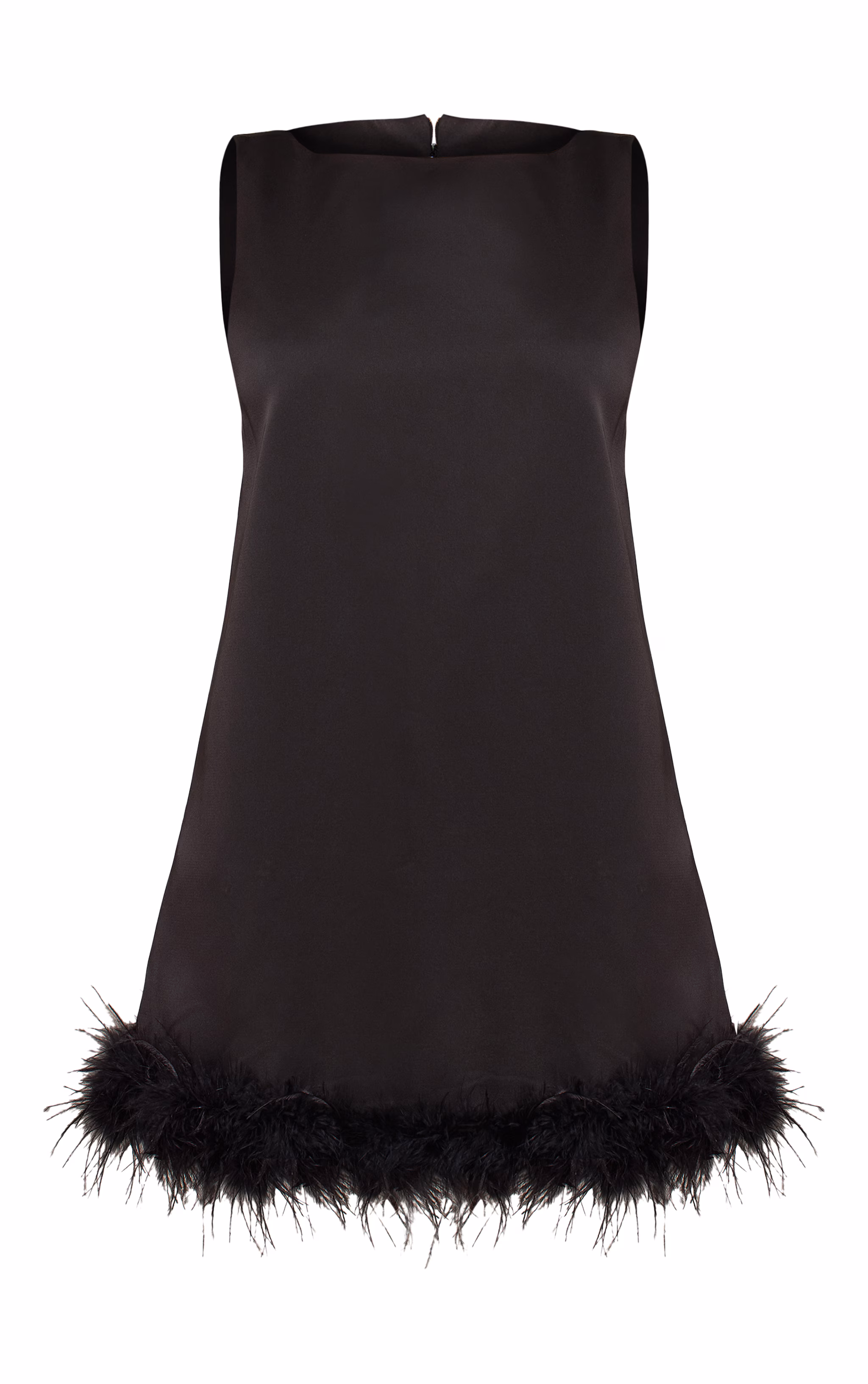 Black Feather Hem Woven Shift Dress