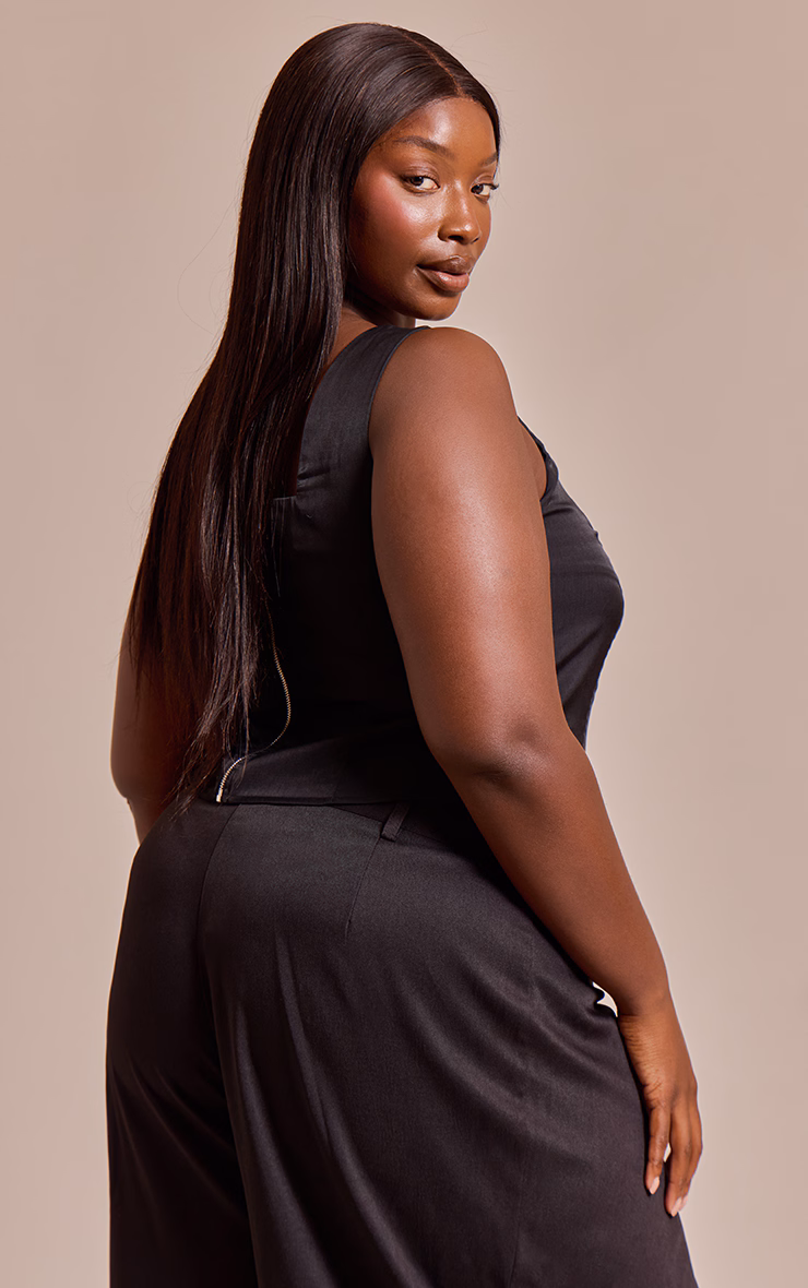 Plus Black Cup Detail Boned Matte Satin  Corset