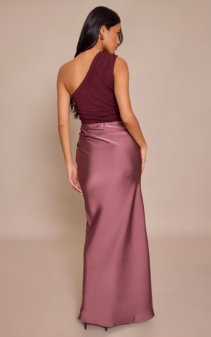 Purple One Shoulder Satin Contrast Maxi Dress