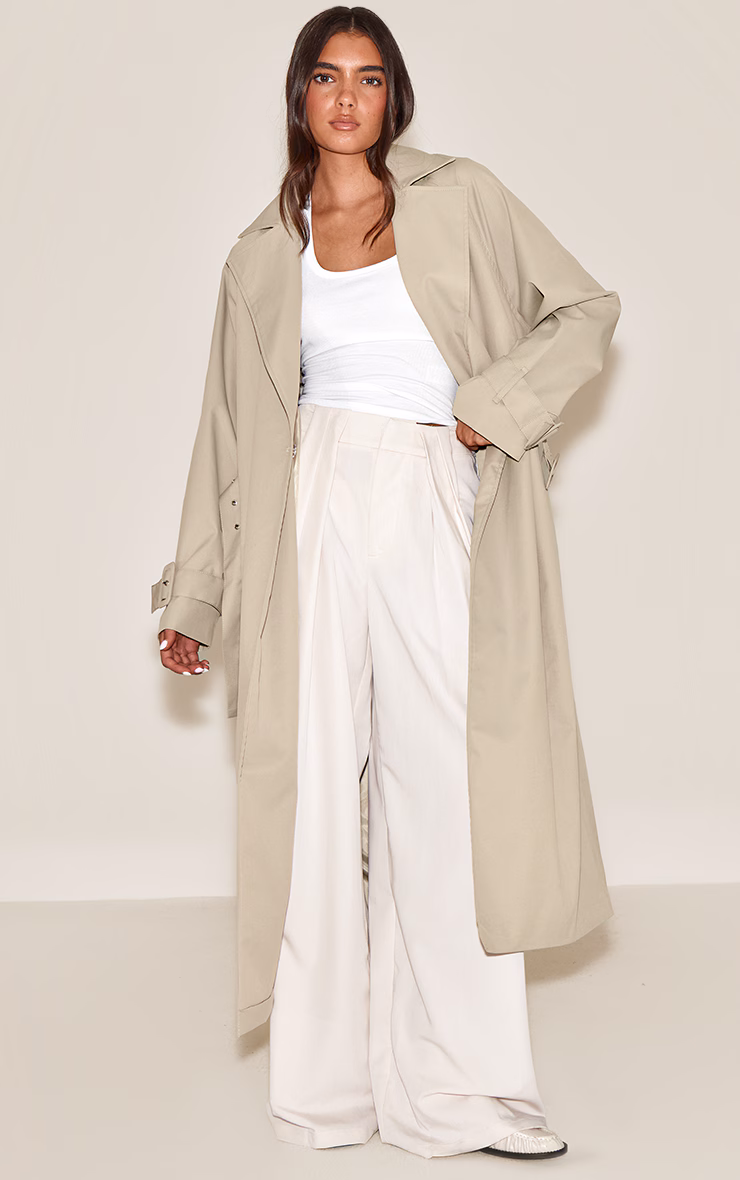 Beige Batwing Trench Coat