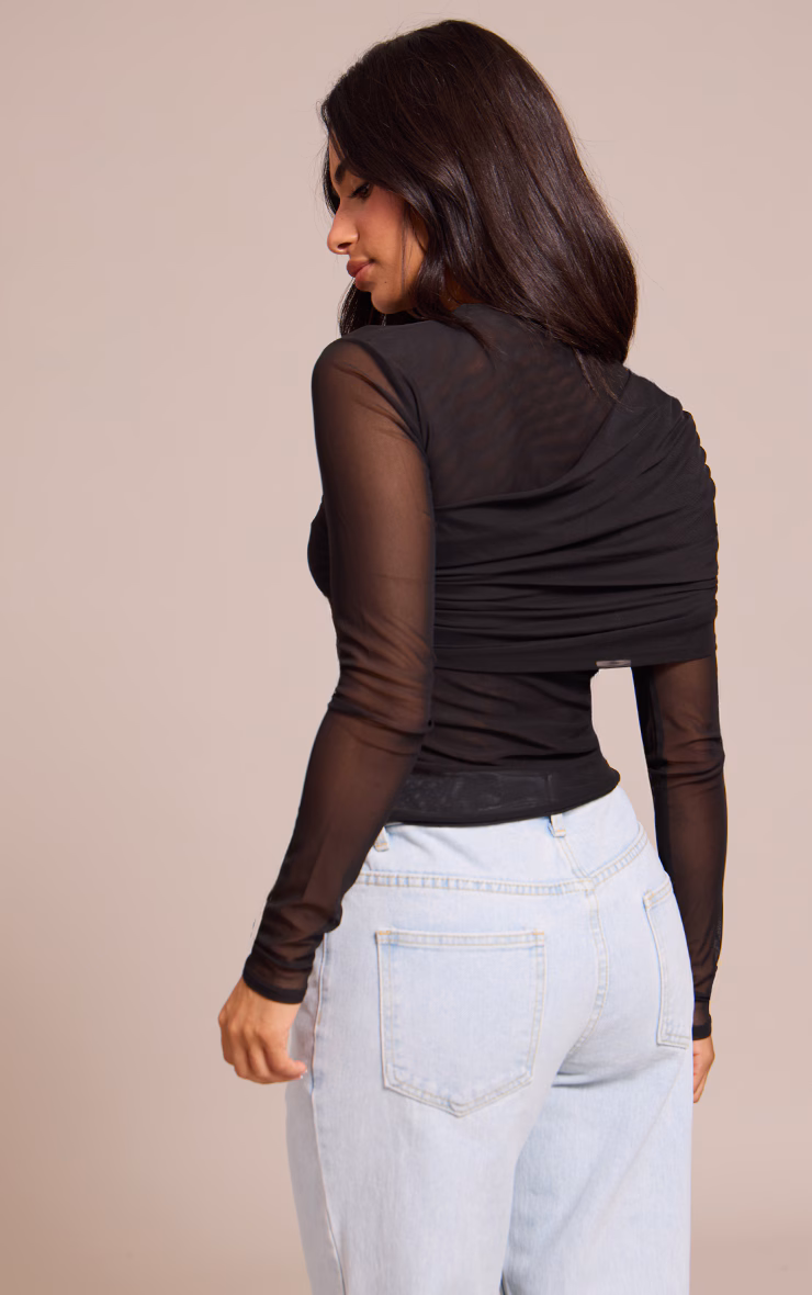Petite Black Twist Front Detail Long Sleeve Top