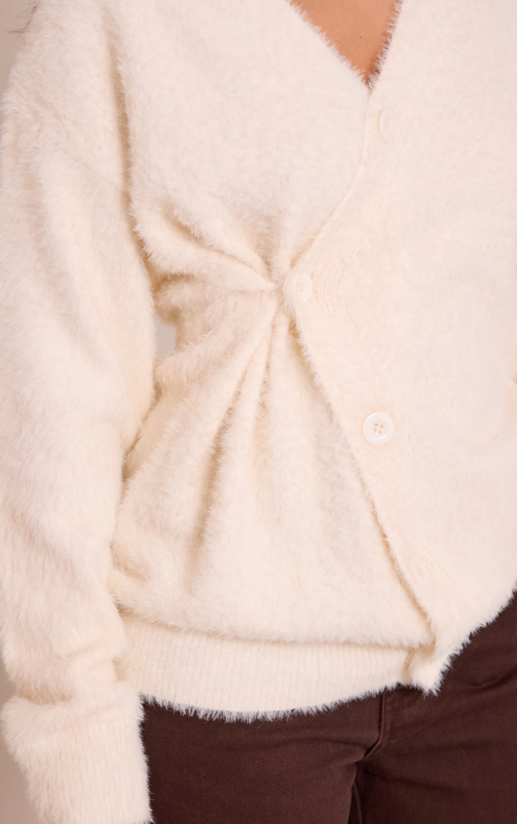 Petite Cream Asymmetric Button Up Sweater