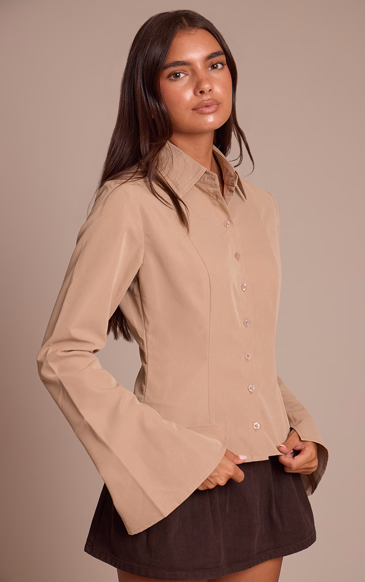 Taupe Seam Detail Fitted Shirt