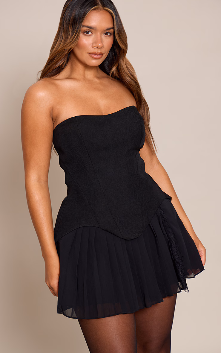Shape Black Bandeau Lace Hem Detail Mini Dress
