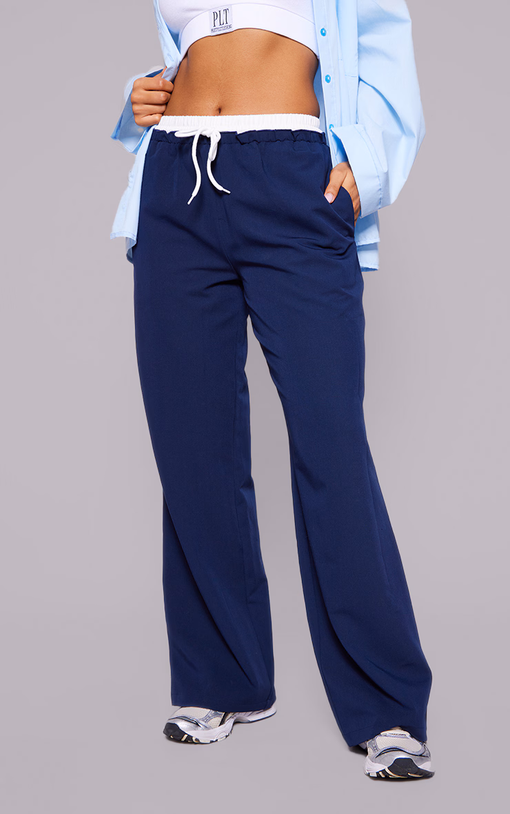 Navy Boxer Detail Drawstring Waist Pants