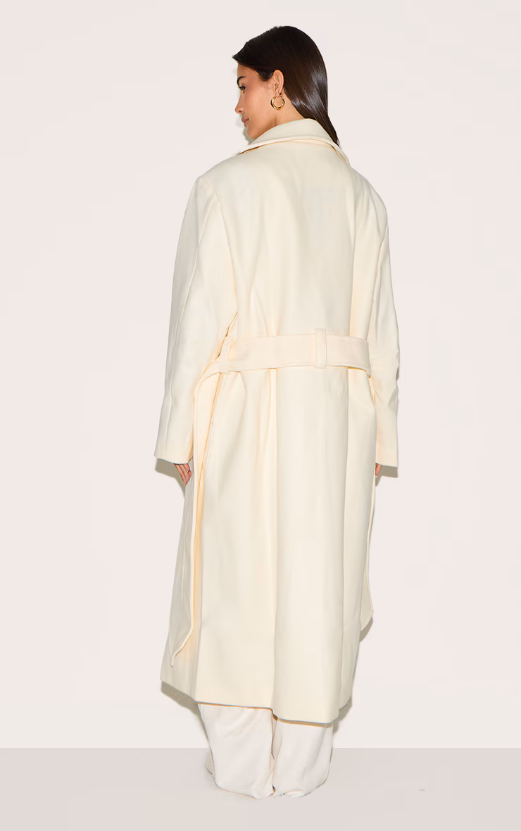 Ecru Oversized Wool Look Trench Coat