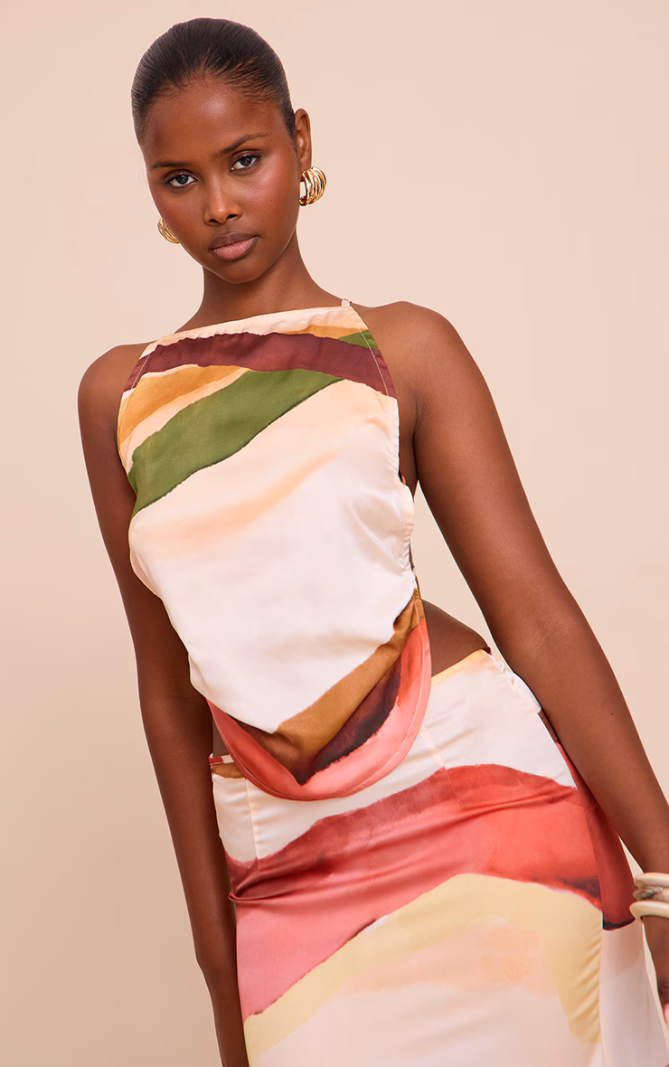 Multi. Abstract Print Satin Cami Top