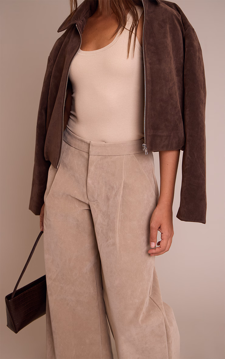 Sand Faux Suede Wide Leg Pants
