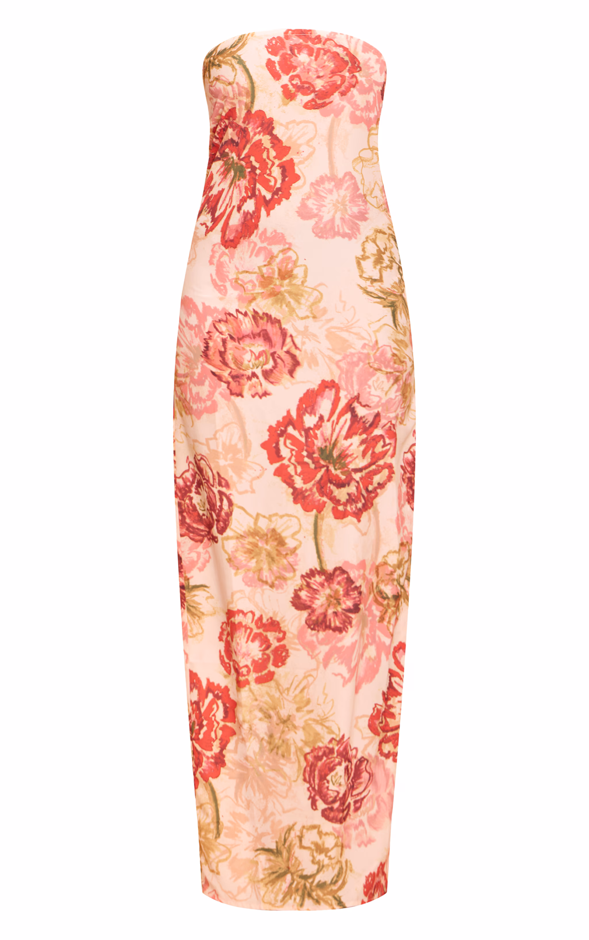 Multi Floral Print Chiffon Bandeau Maxi Dress
