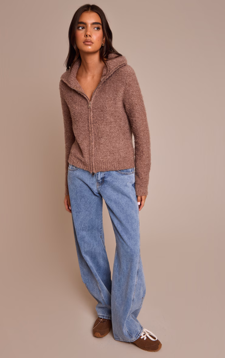 Mocha Zip Through Cardigan