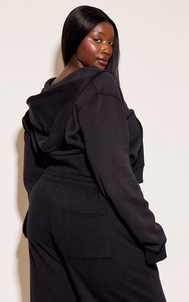 Plus Black Zip Through Hoodie