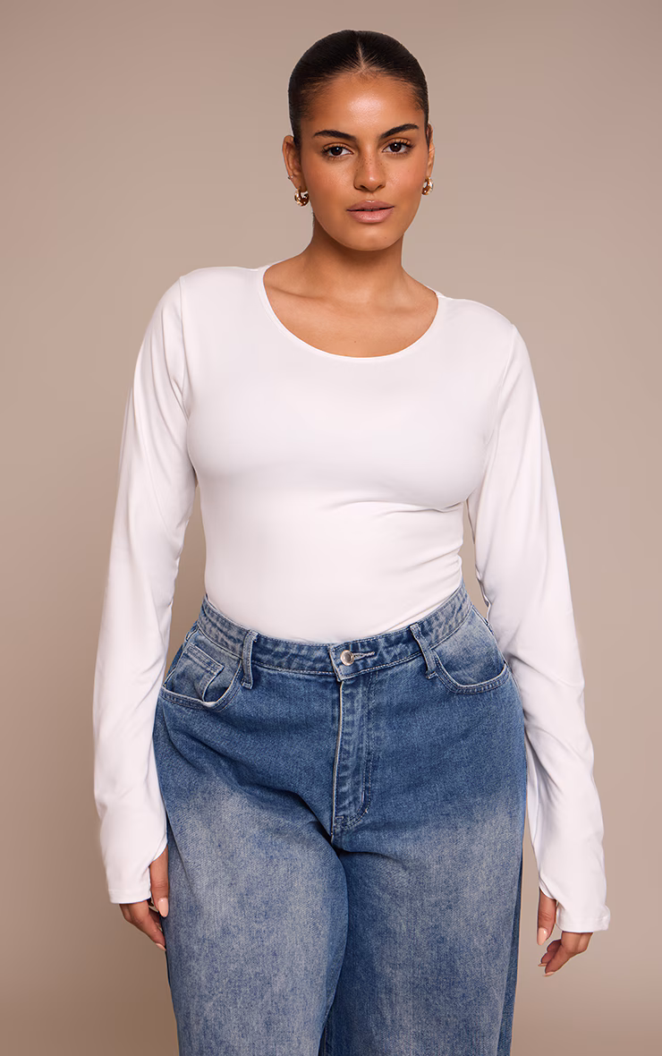 Plus White Sculpt Long Sleeve Bodysuit