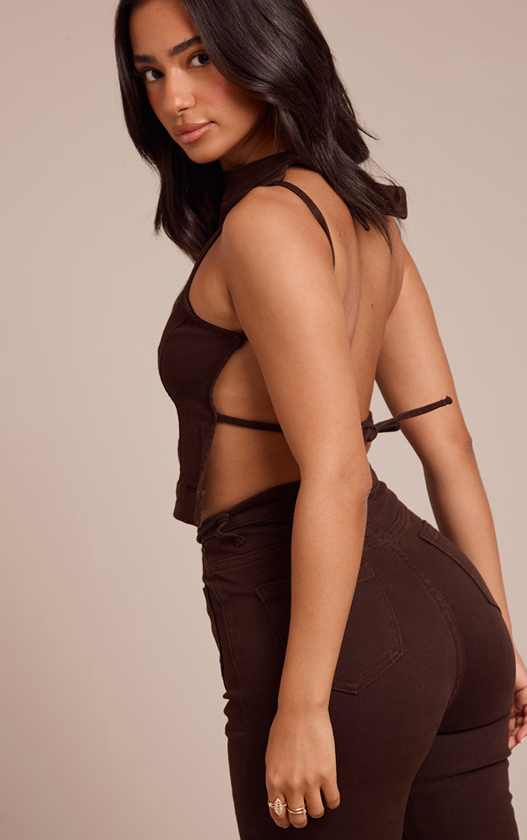 Petite Dark Chocolate Denim Backless Top