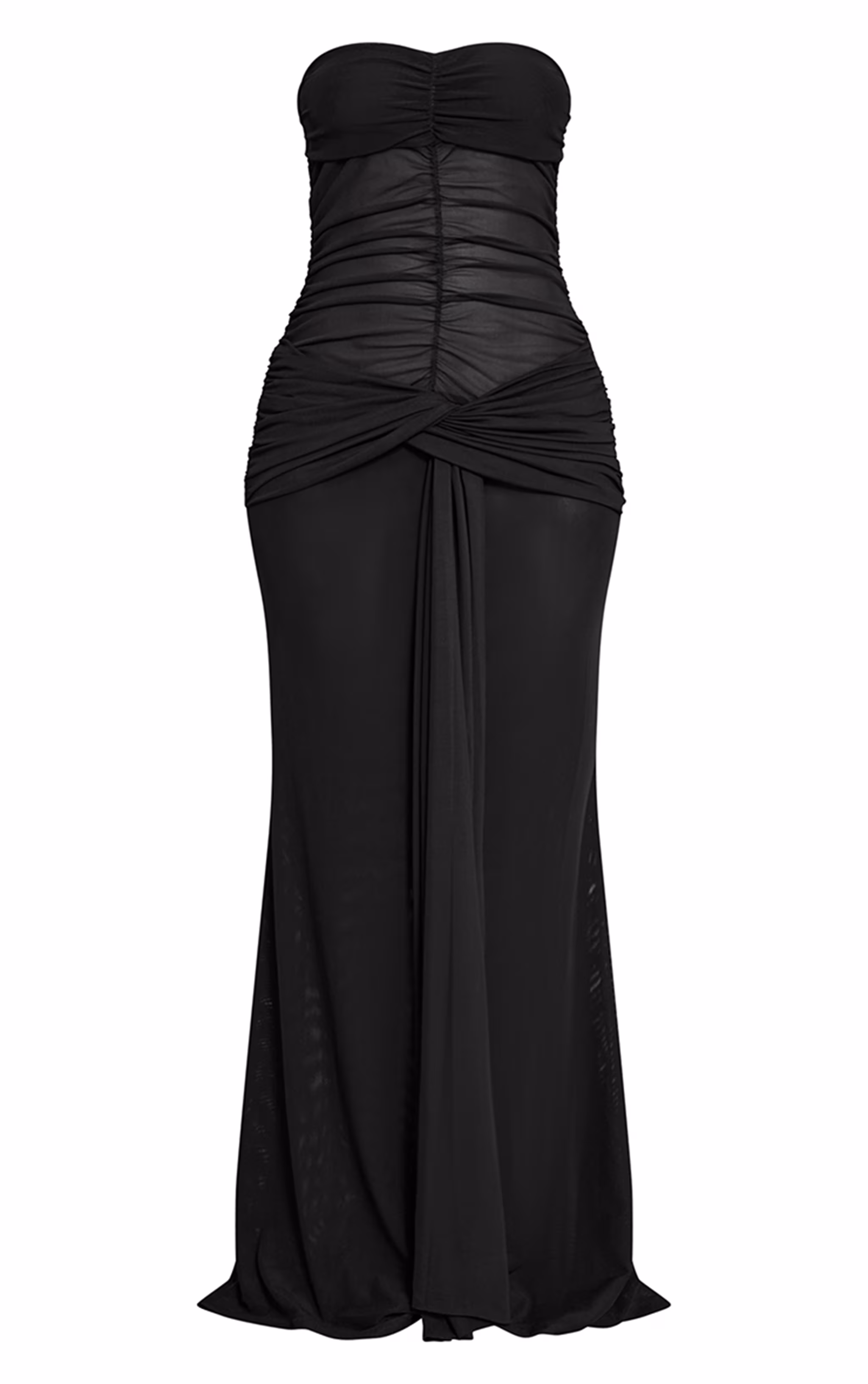 Petite Black Ruched Drape Bandeau Maxi Dress