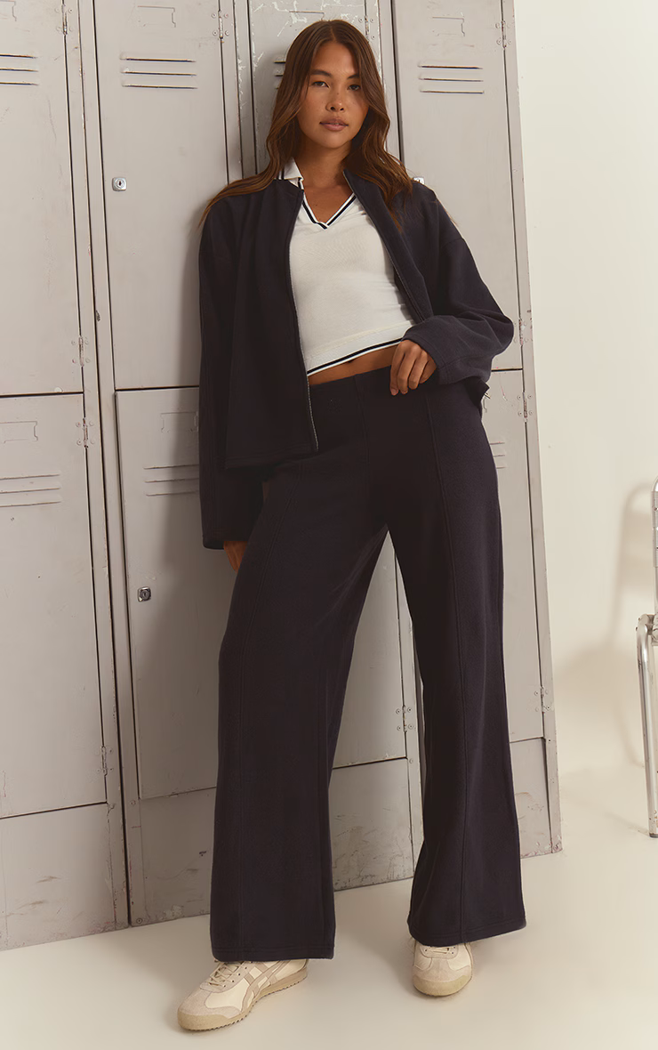 Navy Soft Touch Pintuck Wide Leg Sweatpants
