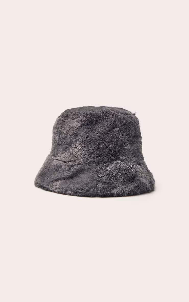 Grey Faux Fur Bucket Hat
