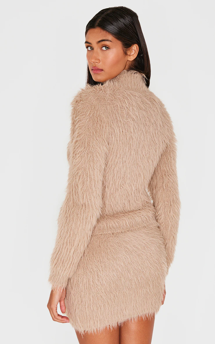 Mocha Fluffy Knit High Neck Top