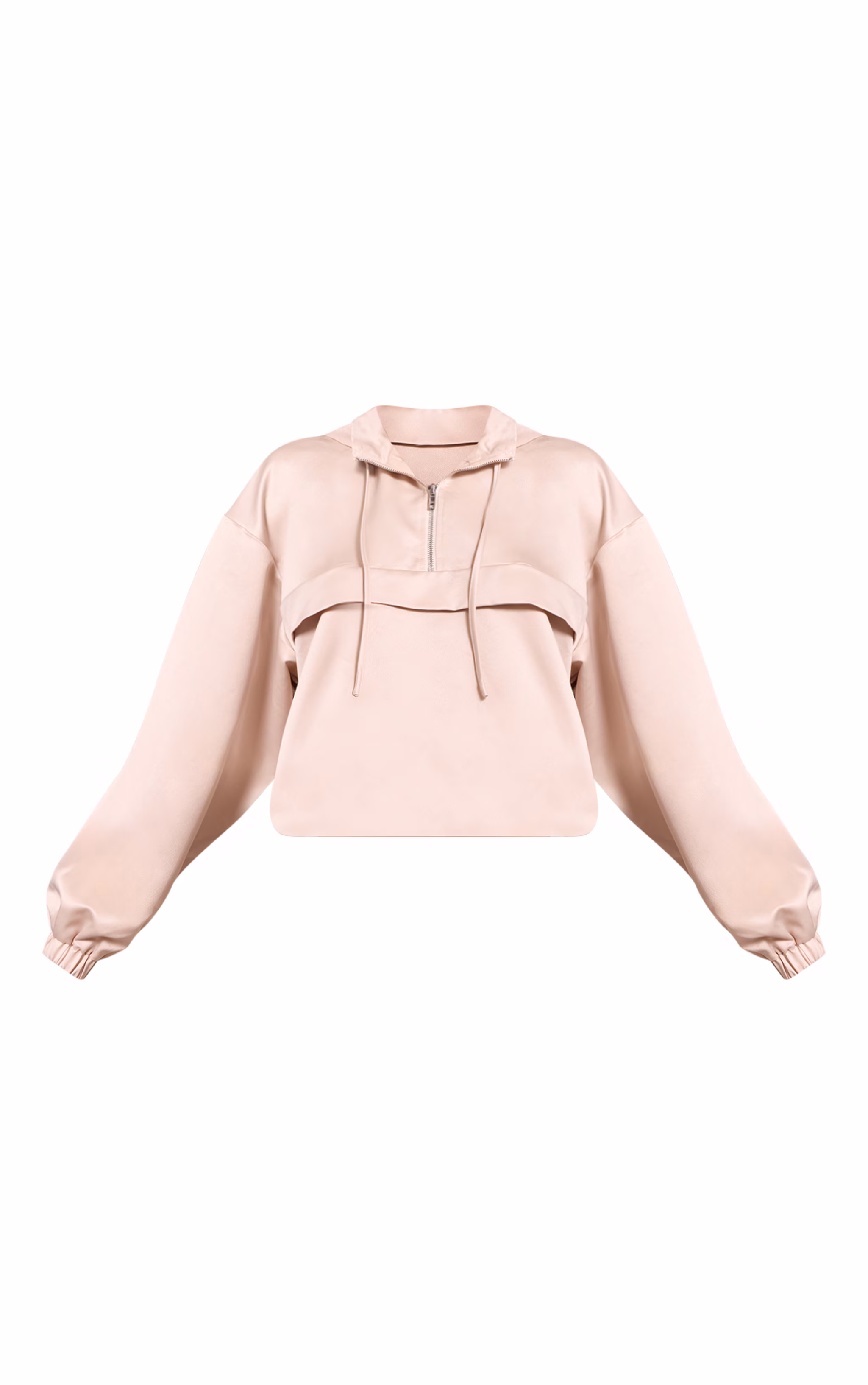 Oyster Satin Zip Up Hooded Pullover Jacket