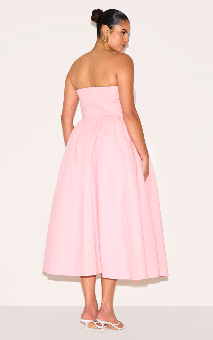 Plus Candy Pink Woven Bandeau Ruched Skater Midaxi Dress