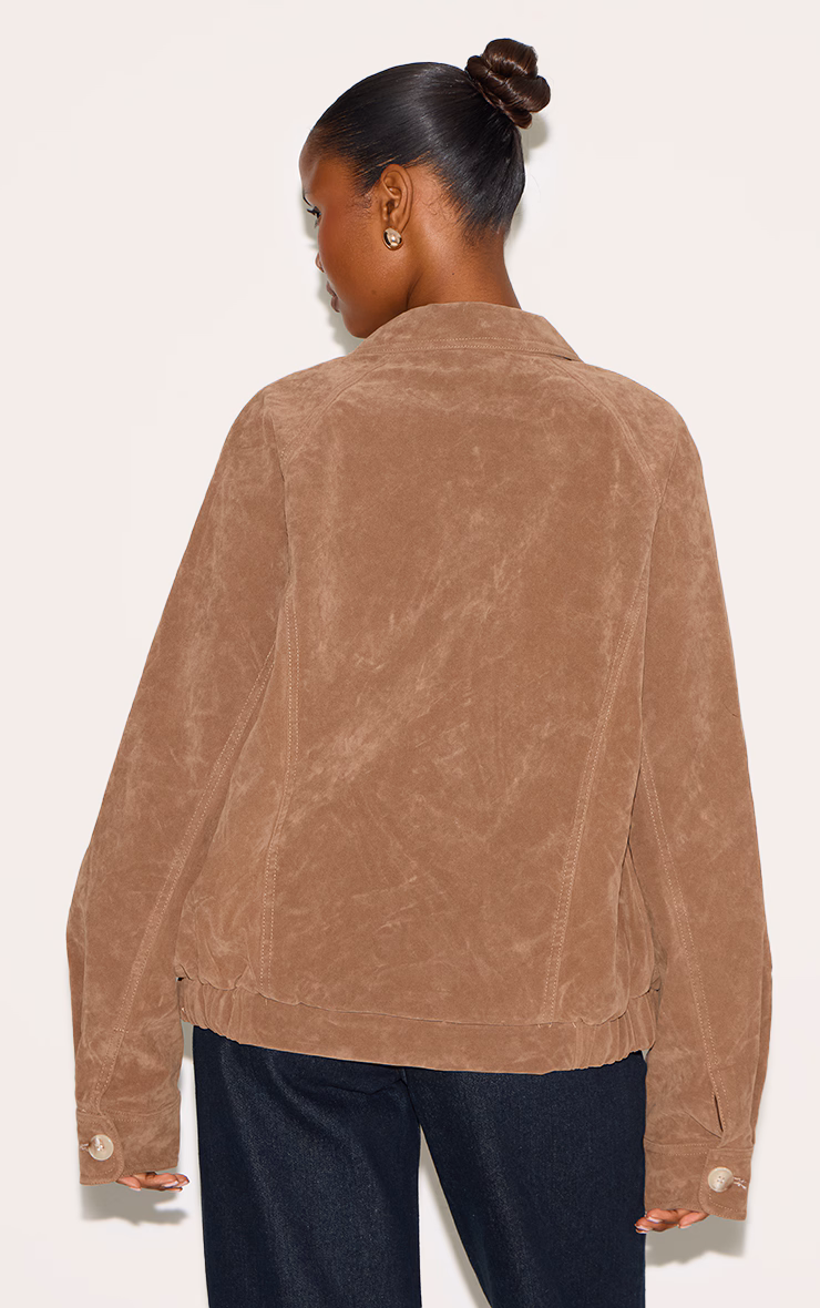 Beige Oversized Faux Suede Jacket