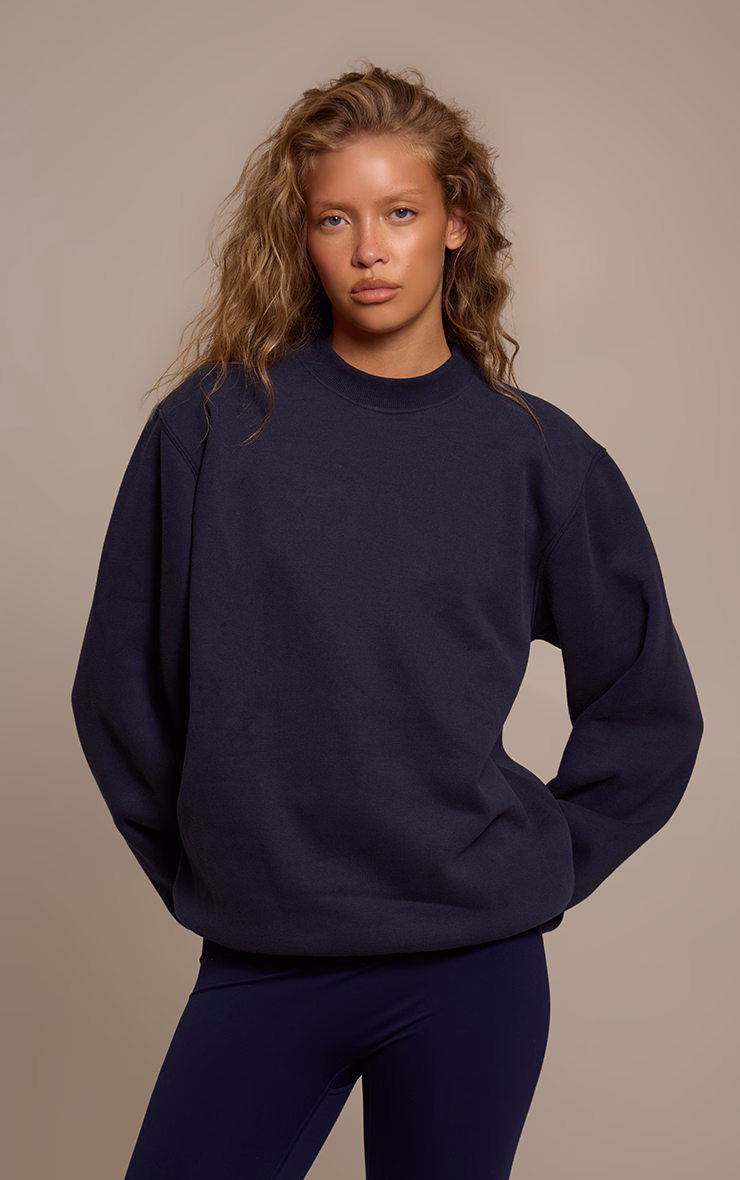 Navy Cotton Fleece Pullover Sweatshirt